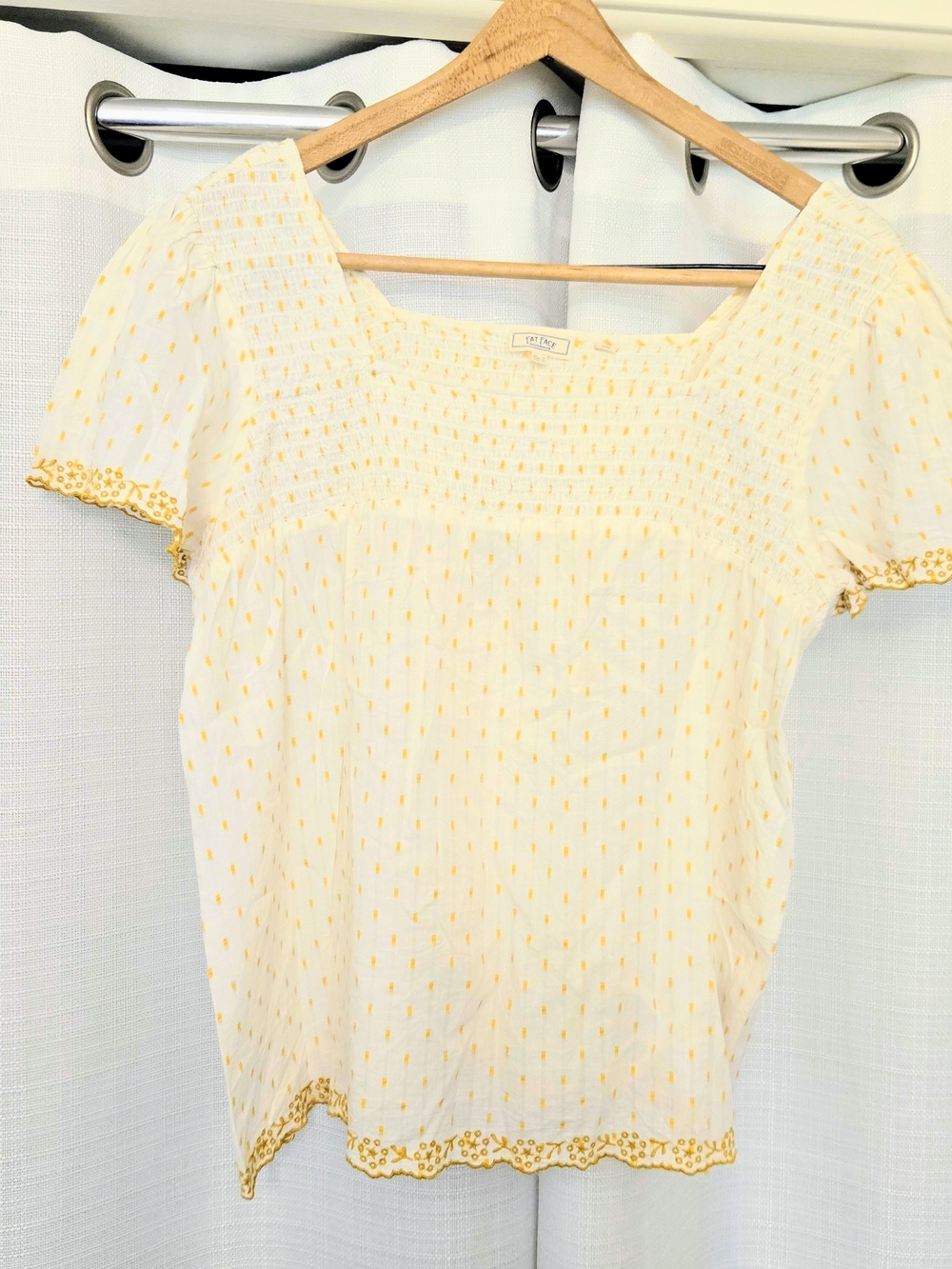 Fat Face Peasant Top Wm Sz 14 Embroidered Pale Yellow Stretch Upper Lightweight